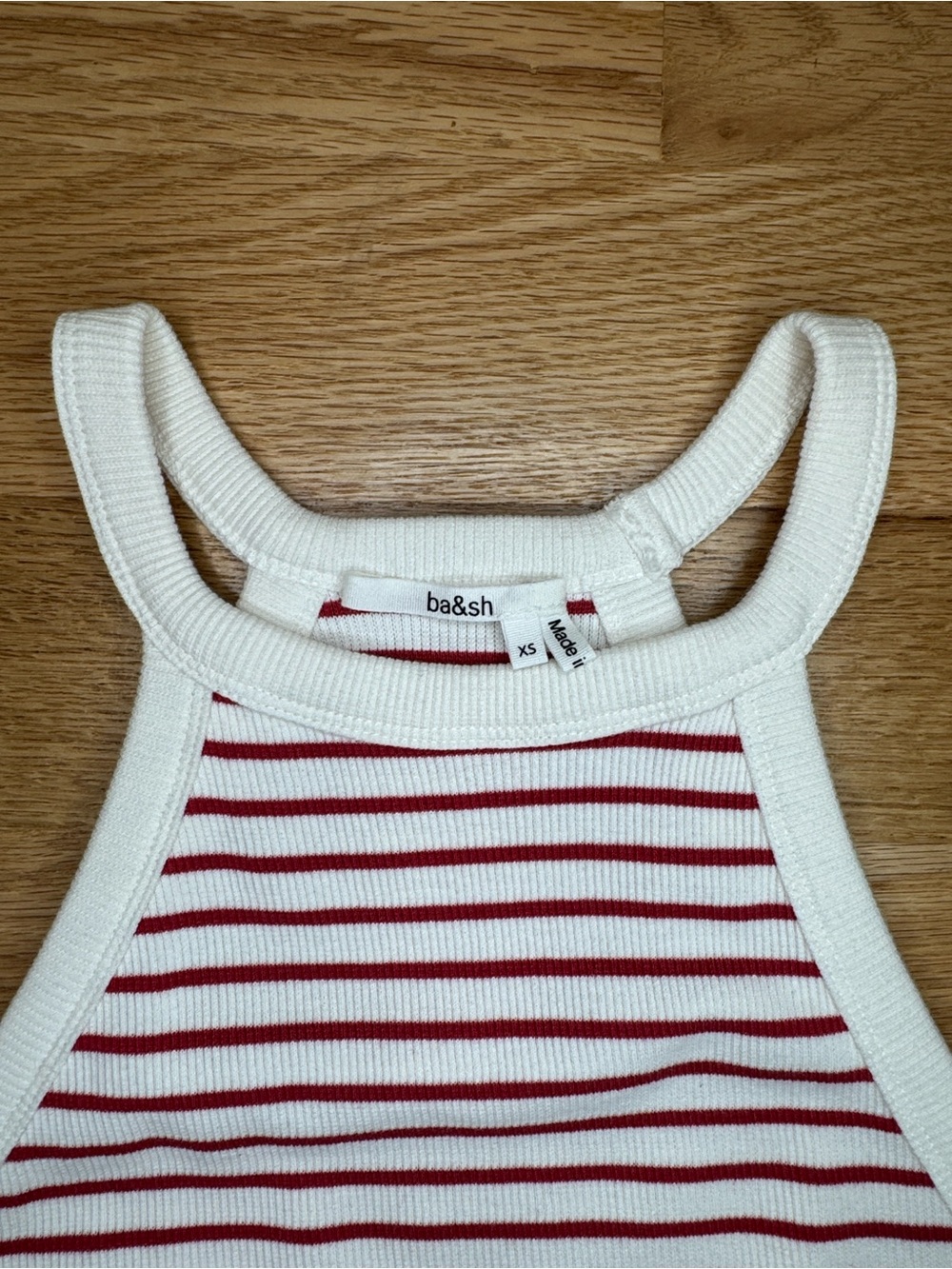 ba&sh Blossom Halter Tank Top White Red Stripe Ribbed Knit Sz XS